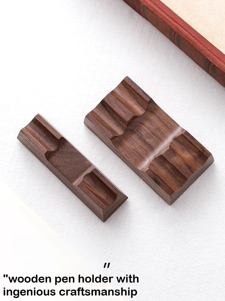 Walnut Wood Fountain Pen Rest - Horizontal Desk Stand for Dip Pens & Calligraphy (1 or 2 Slots)