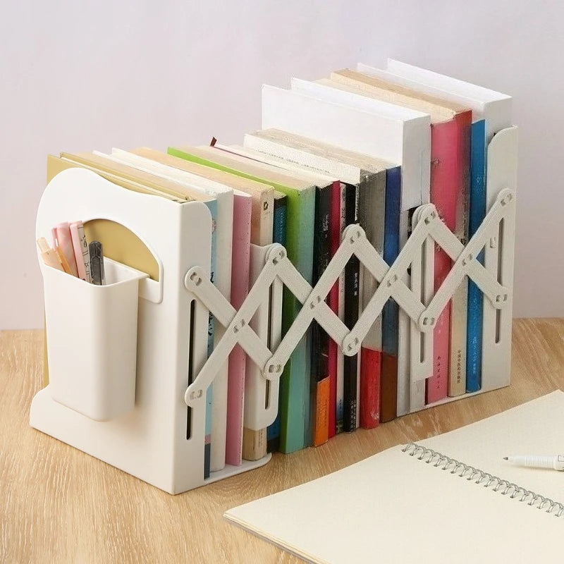 Adjustable Desktop Bookshelf - Telescopic Bookends & Book Organizer Stand