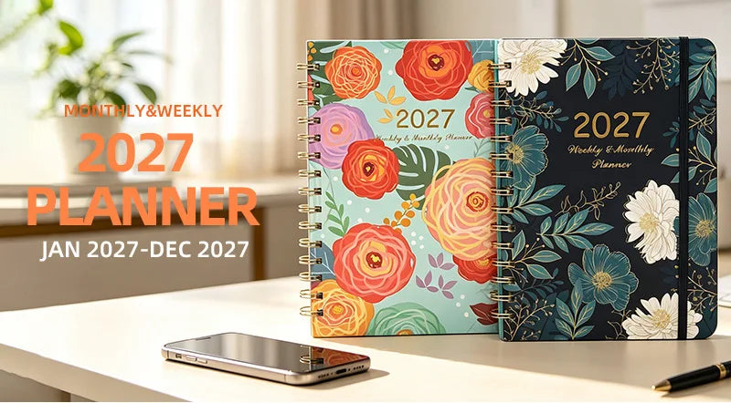 2027 Weekly & Monthly Planner – A5 Spiral Agenda | 100gsm, Monthly Tabs, Inner Pocket | 17 Illustrated Cover Designs