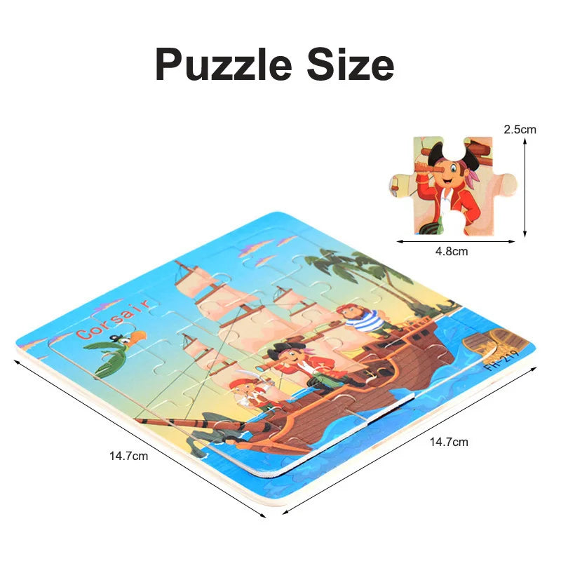 Wooden 3D Cartoon Puzzle — Montessori Educational Toy for Toddlers & Kids Ages 3–6