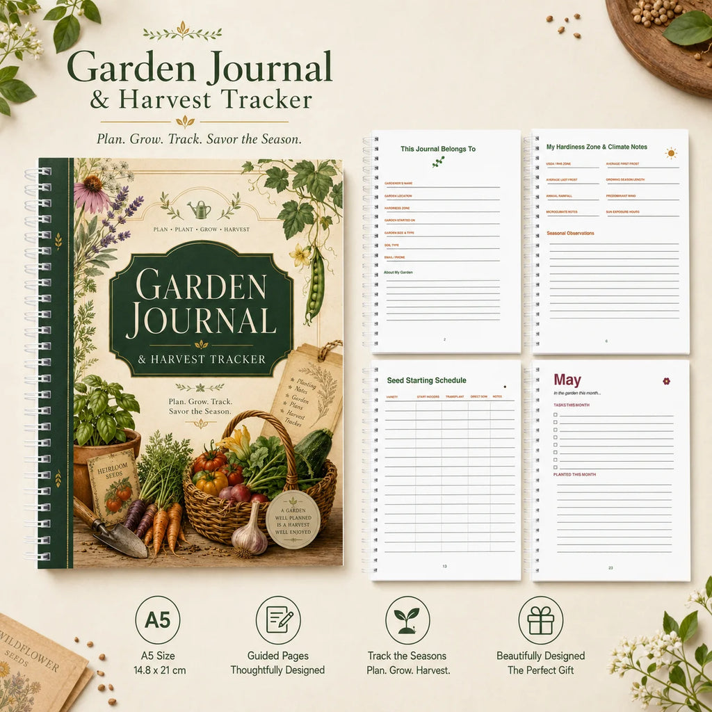 Garden Journal & Harvest Tracker – A5 Spiral Planner Notebook | Guided Pages for Gardeners & Plant Lovers | Gardening Gift
