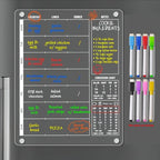 3-in-1 Magnetic Acrylic Meal Planner for Fridge – Clear Weekly Dry-Erase Menu Board | Breakfast, Lunch & Dinner | Notes & Conversion Chart | 8 Markers Included