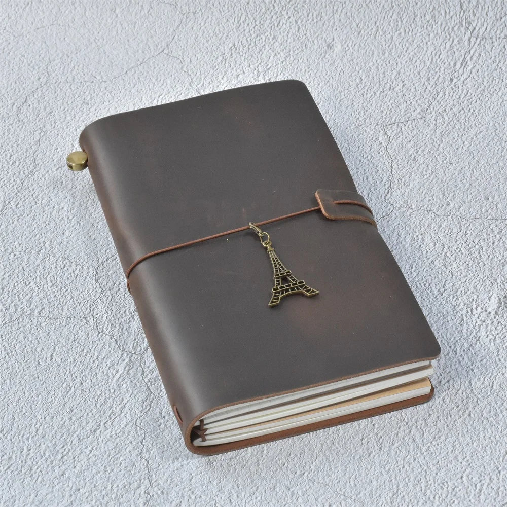 Genuine Leather Refillable Travel Journal - Handmade Retro Notebook with 192 Pages