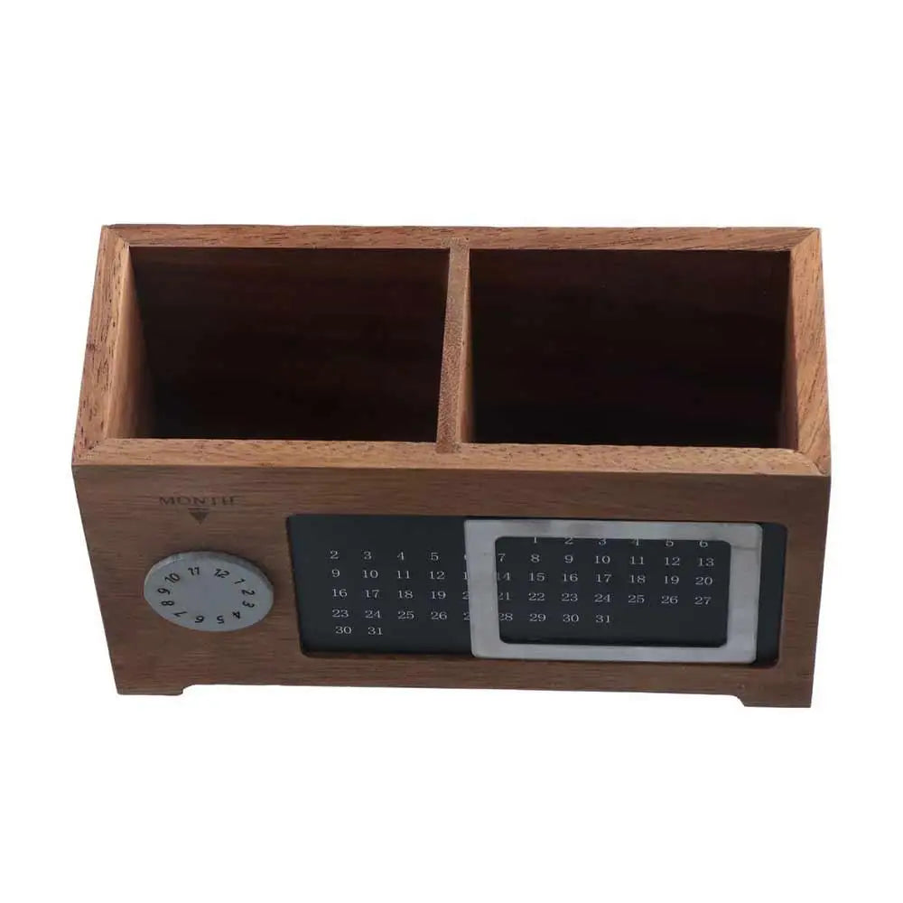 Wooden Pen Holder with Date Reminder — Elegant Desktop Organizer in Beech or Walnut