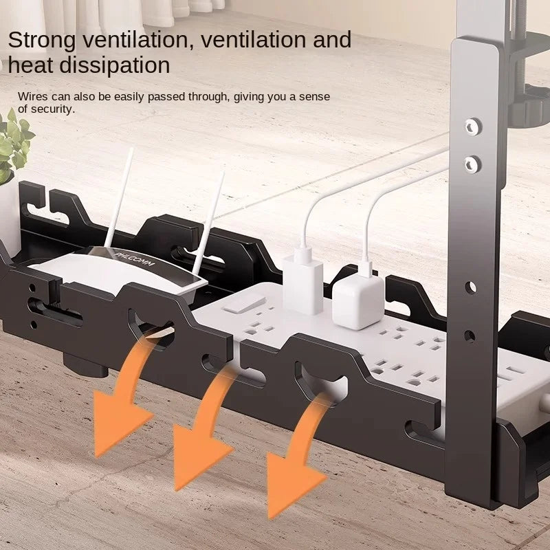 Under-Desk Cable Management Rack — Telescopic Metal Storage Tray, No Drilling Required