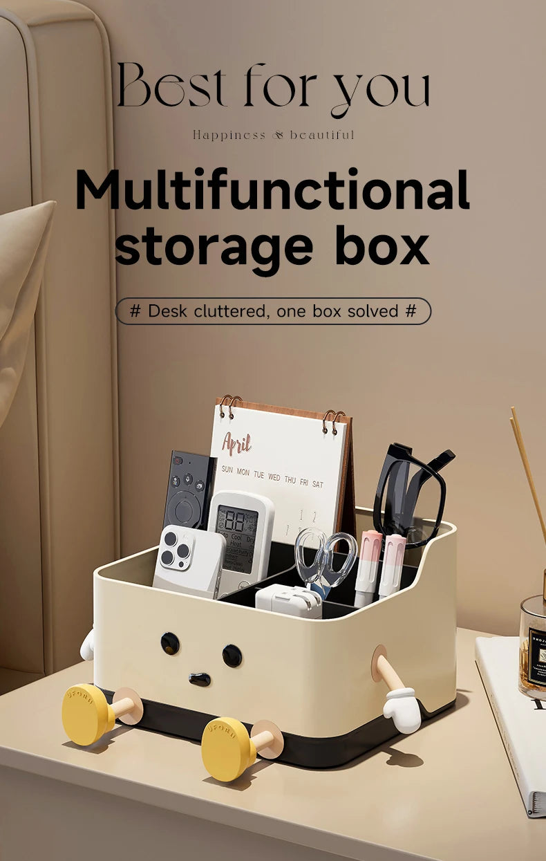 Desktop Organizer Box - 4-Compartment Multi-Use Storage | Standing or Sitting Design | Office, Dorm & Home