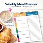 Weekly Meal Planner Notepad – 50 Sheets Tear-Off | 7-Day Meal Plan & Grocery Checklist | Stands Upright | Ink-Resistant Paper