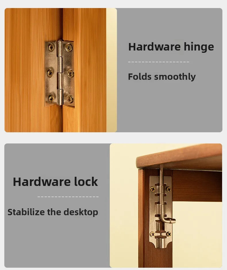 Foldable Bamboo Desk with Built-In Storage Shelf – No-Assembly Space-Saving Study & Computer Desk for Bedroom & Small Spaces