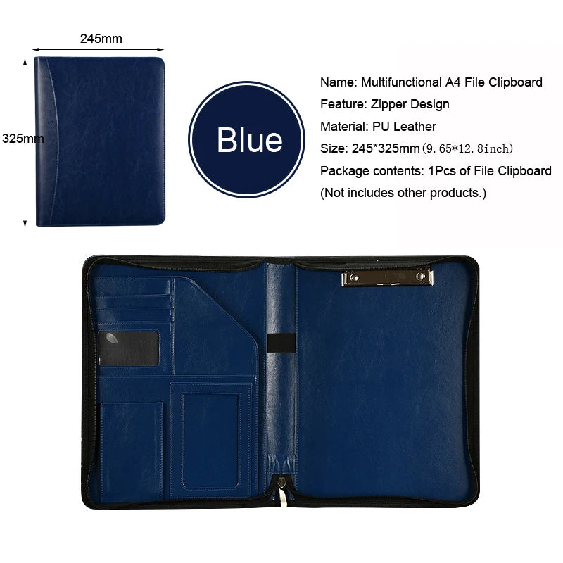 Executive A4 Leather Portfolio Folder – Zippered PU Leather Padfolio | With or Without Calculator | Black, Bronze, Blue & Brown