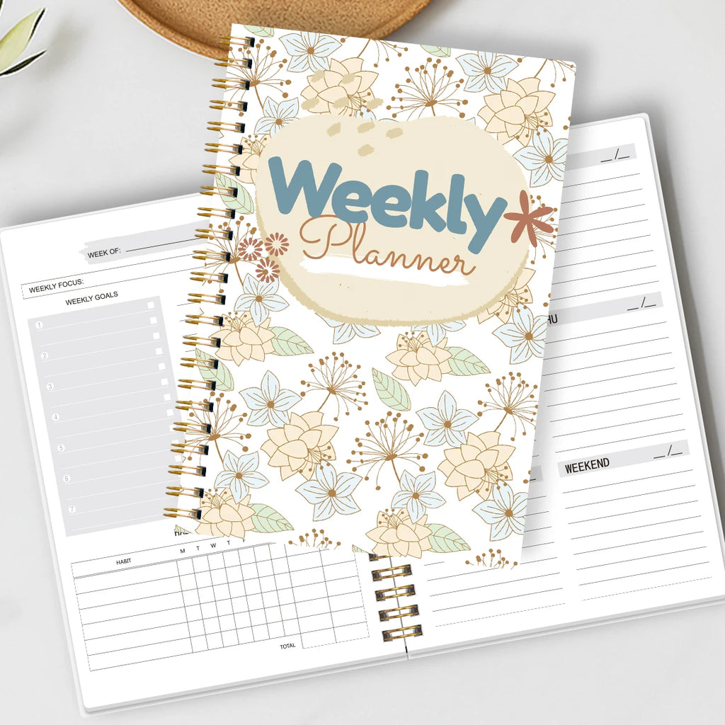 Undated Weekly Planner – A5 Spiral Journal | Weekly Goals, To-Do List & Habit Tracker | Romantic Boho Floral Cover