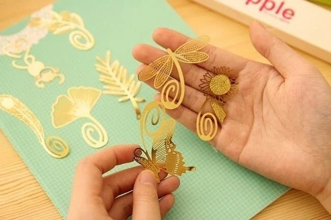 Gold Metal Bookmark - Botanical & Insect Designs | Flowers, Butterflies & More | 8 Designs | Elegant Reading Accessory & Gift