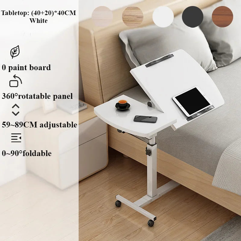 Rolling Bedside Laptop Desk with 360° Rotating & Tilting Top – Height Adjustable 59–89cm, Lockable Wheels | Black & White