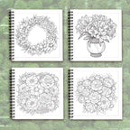 Adult level Spiral Coloring Book - 30 Sheets Floral Designs with Light Shading | 8.3x8.3" | Birthday & Holiday Gift