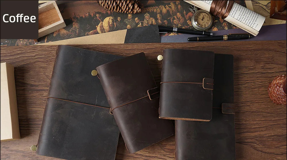 Genuine Leather Refillable Travel Journal - Handmade Retro Notebook with 192 Pages