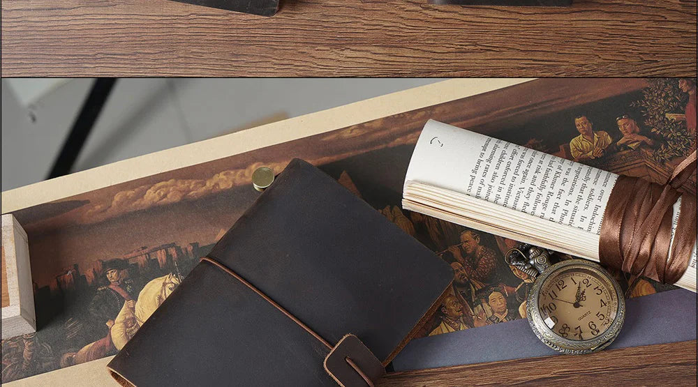 Genuine Leather Refillable Travel Journal - Handmade Retro Notebook with 192 Pages