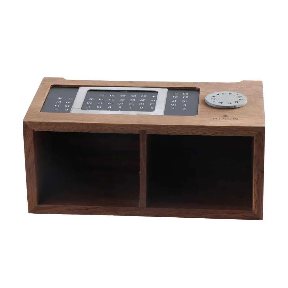 Wooden Pen Holder with Date Reminder — Elegant Desktop Organizer in Beech or Walnut