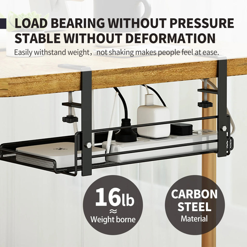 Under-Desk Hanging Storage Rack - Multi-Compartment Organizer | Small or Large | White or Black | Office & Home Workstation