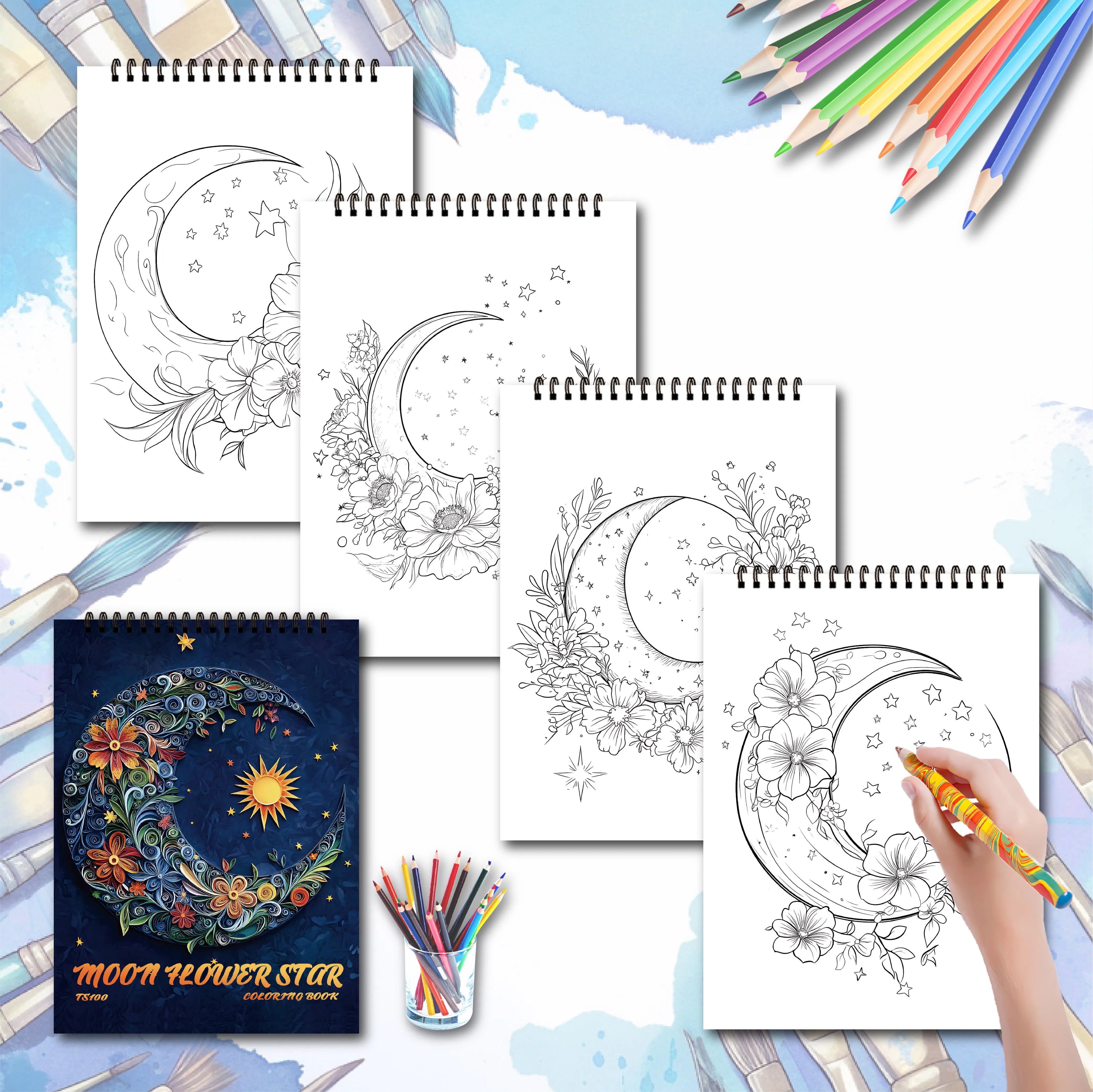 Art Coloring Book Set - 3 Books (Van Gogh, Moon, Mandala) - 90 Designs Total