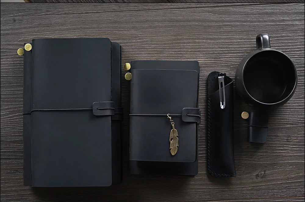 Genuine Leather Refillable Travel Journal - Handmade Retro Notebook with 192 Pages