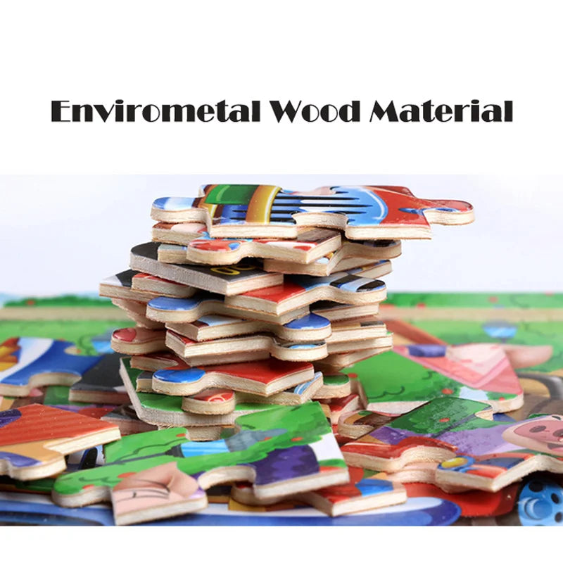 Wooden 3D Cartoon Puzzle — Montessori Educational Toy for Toddlers & Kids Ages 3–6