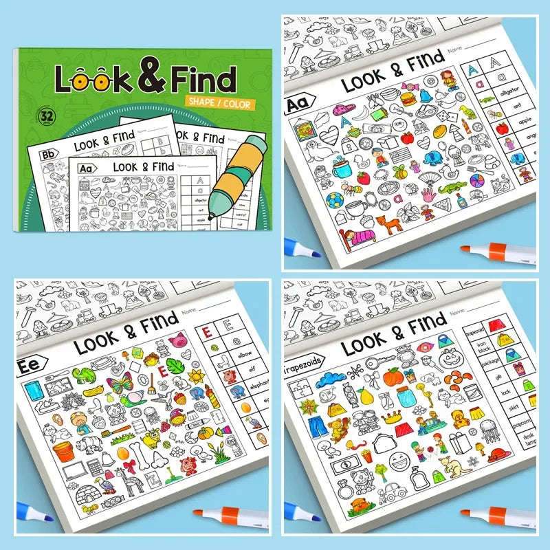 Look & Find Coloring Workbook for Kids — Shapes, Colors & Handwriting Activities, Ages 3–6