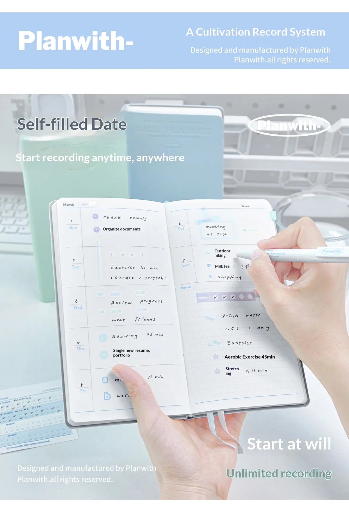 Planwith Undated Self-Fill Annual Planner – A5 / Mini / Week Style | PU Leather Cover, 96 Sheets | Start Anytime
