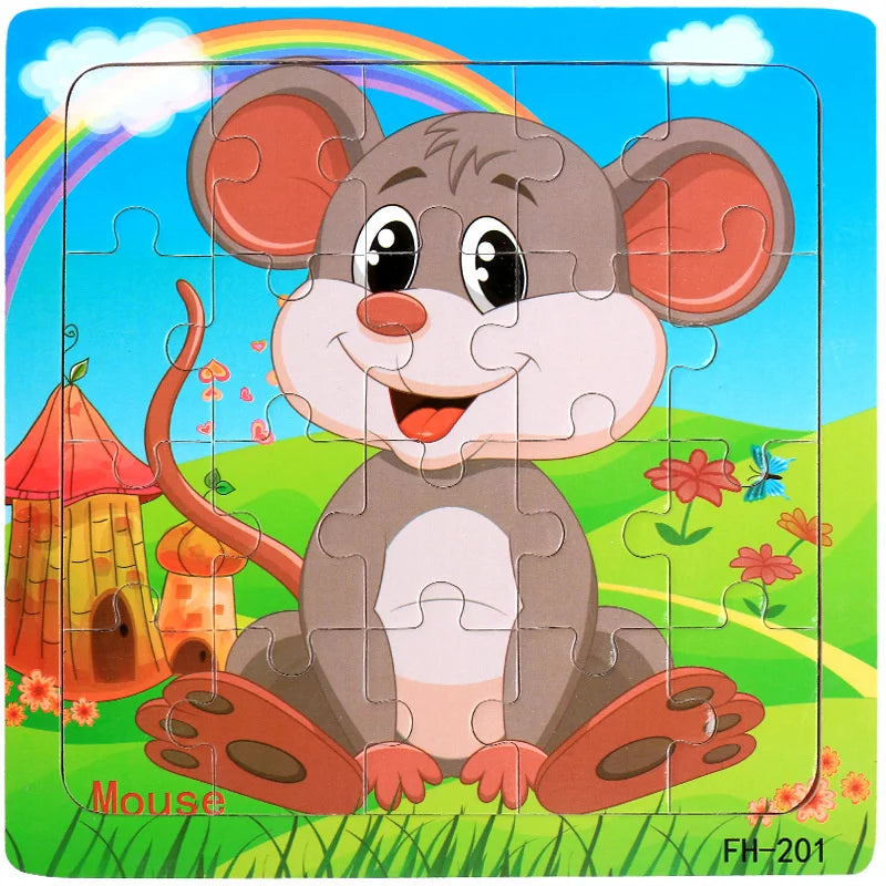 Wooden 3D Cartoon Puzzle — Montessori Educational Toy for Toddlers & Kids Ages 3–6