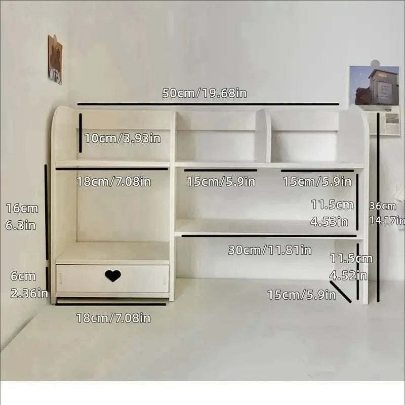 Double-Layer Desktop Stationery Organizer in White | Multi-Compartment Storage Shelf | Office & School Desk Essential