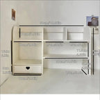 Double-Layer Desktop Stationery Organizer in White | Multi-Compartment Storage Shelf | Office & School Desk Essential