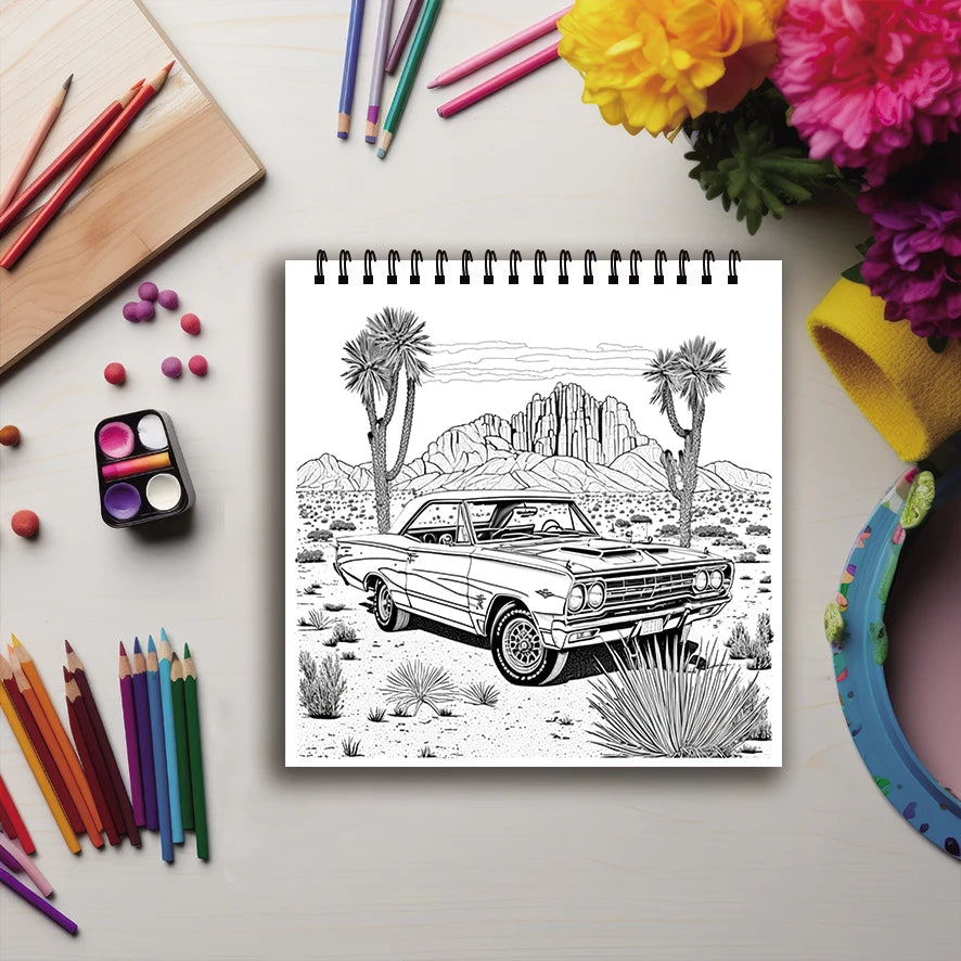 Classic Cars Adult Coloring Book — 32 Pages of Iconic Automobiles, 7.87" × 7.87"