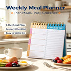 Weekly Meal Planner Notepad – 50 Sheets Tear-Off | 7-Day Meal Plan & Grocery Checklist | Stands Upright | Ink-Resistant Paper