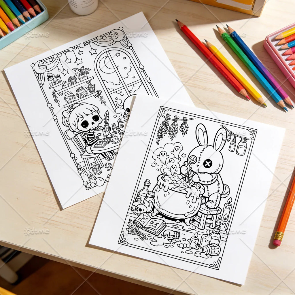 Twilight Demon Coloring Book – 24 Creepy Cute Pages | Skeleton, Witch & Night Scenes | Adult Anti-Anxiety Art Book