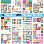Aesthetic Planner Stickers – 12 Sheets | 650 or 720 Stickers | Holidays, Goals, Quotes, Habits, Finance & More