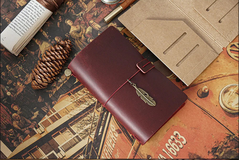 Genuine Leather Refillable Travel Journal - Handmade Retro Notebook with 192 Pages