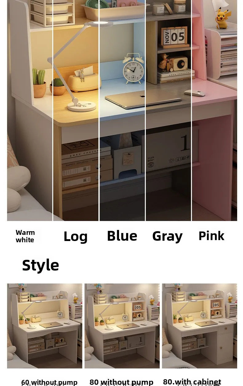 Kids & Teen Study Desk with Built-In Bookshelf – Integrated Storage Unit for Bedroom | 60cm & 80cm, Simple or Cabinet Version
