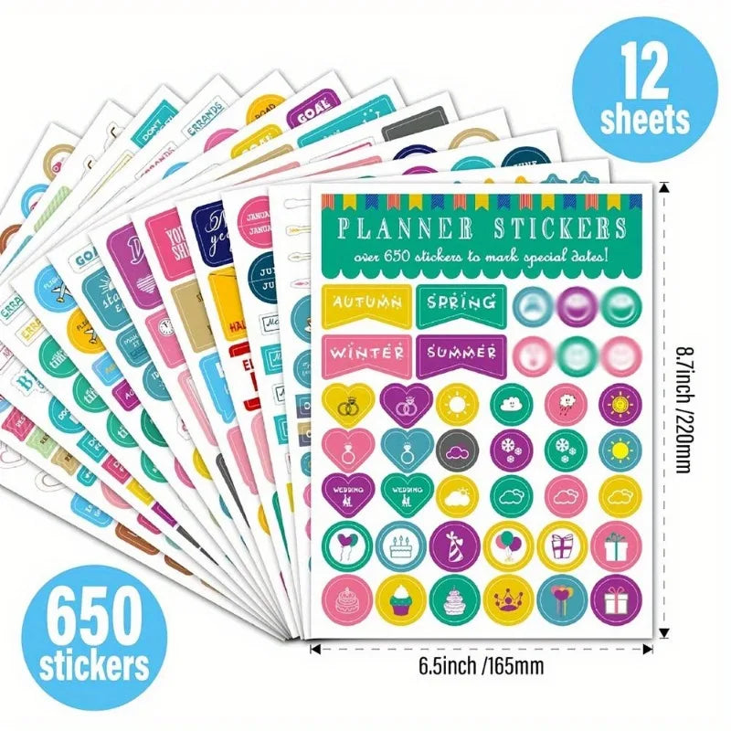 Aesthetic Planner Stickers – 12 Sheets | 650 or 720 Stickers | Holidays, Goals, Quotes, Habits, Finance & More