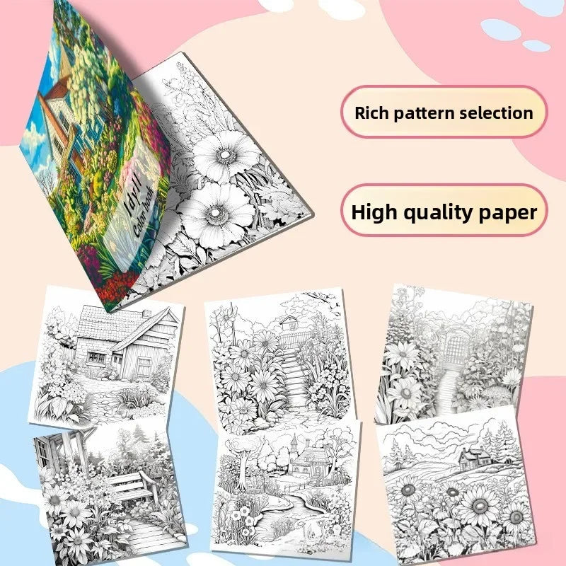 Idyll – Adult Coloring Book | Cottages, Gardens & Nature Scenes for Relaxation