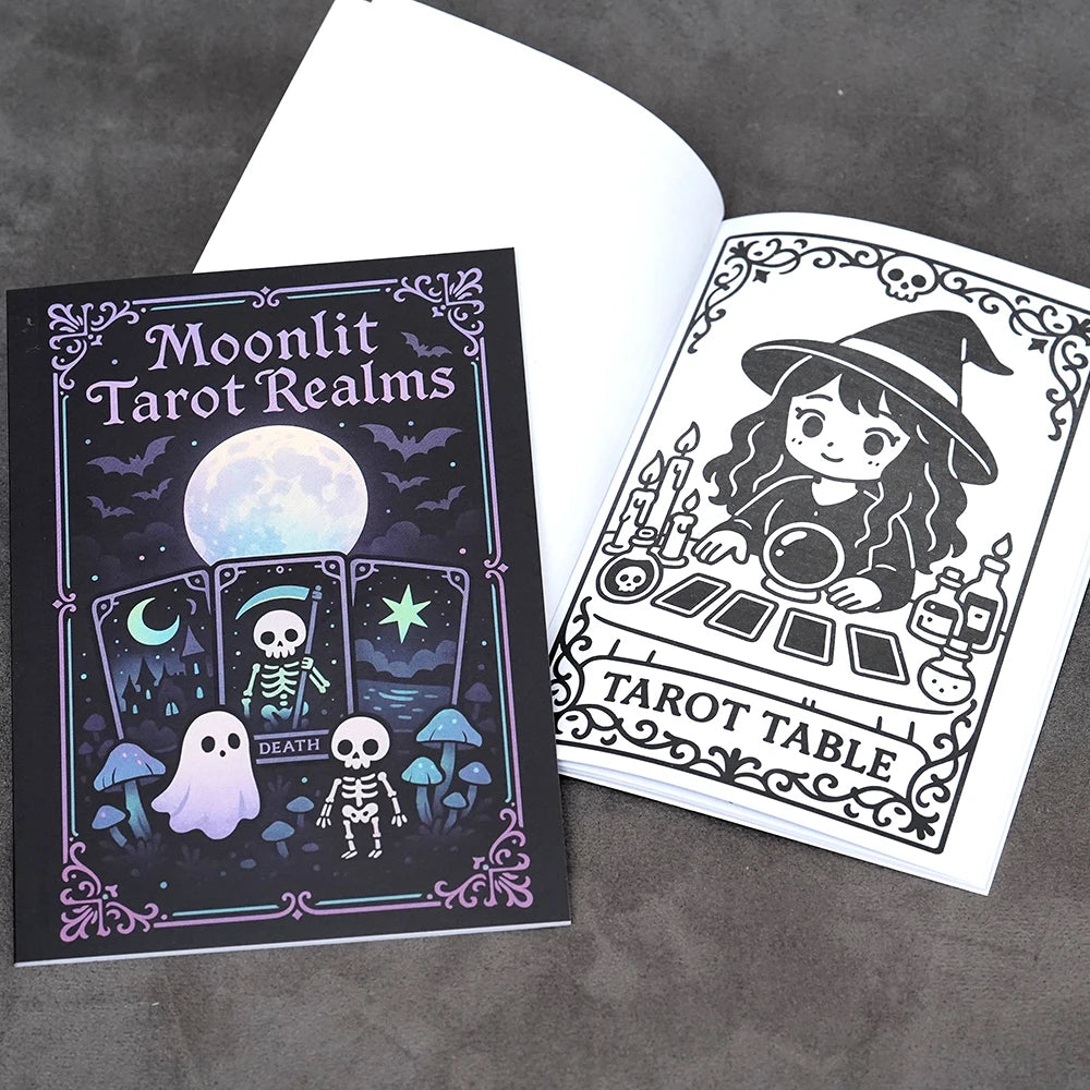 Moonlit Tarot Realms – Gothic Kawaii Tarot Coloring Book for Adults | Witchy, Mystical & Spooky Cute