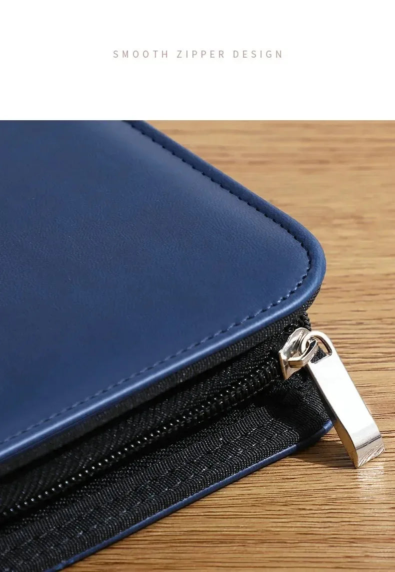 Executive A4 Leather Portfolio Folder – Zippered PU Leather Padfolio | With or Without Calculator | Black, Bronze, Blue & Brown