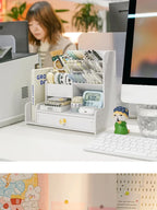 Wooden Pen & Stationery Desk Organizer — Multi-Compartment Desktop Storage for Home & Office