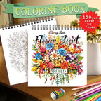 Adult level Spiral Coloring Book - 30 Sheets Floral Designs with Light Shading | 8.3x8.3" | Birthday & Holiday Gift