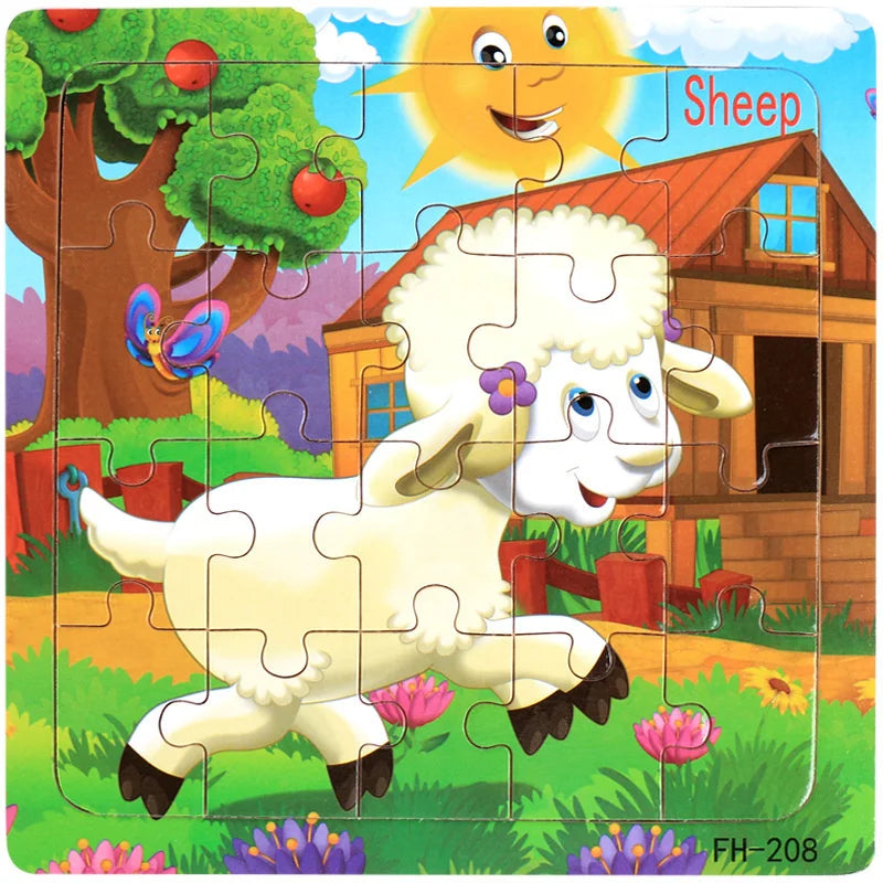 Wooden 3D Cartoon Puzzle — Montessori Educational Toy for Toddlers & Kids Ages 3–6