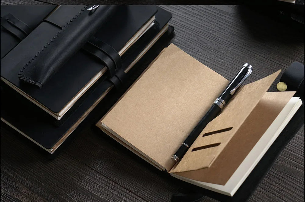 Genuine Leather Refillable Travel Journal - Handmade Retro Notebook with 192 Pages