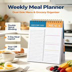 Weekly Meal Planner Notepad – 50 Sheets Tear-Off | 7-Day Meal Plan & Grocery Checklist | Stands Upright | Ink-Resistant Paper