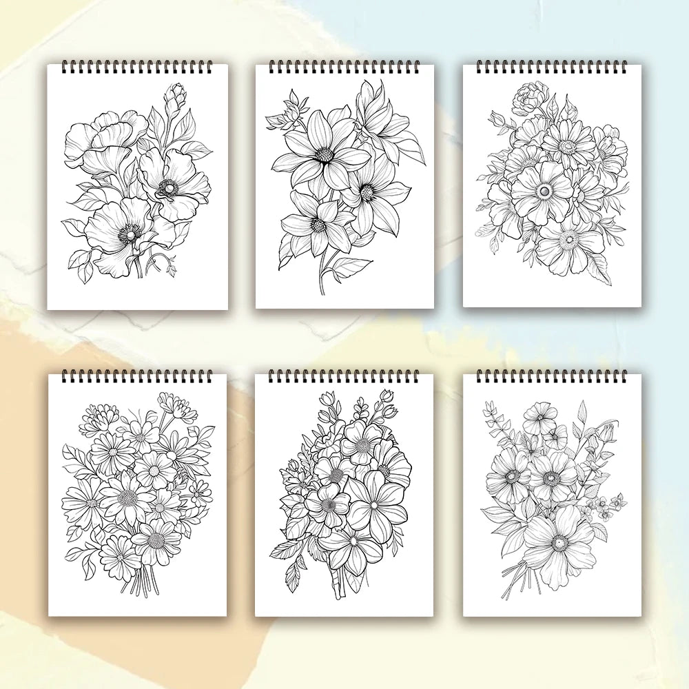 Adult Spiral Coloring Book - 30 Sheets Nature & Floral Themes | 11.2x8.3" Landscape Format | Birthday & Holiday Gift