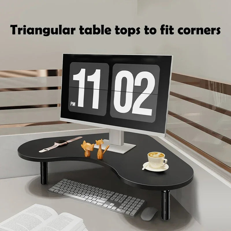 Triangular Corner Desk Riser - Adjustable Height Metal Laptop Stand with Storage