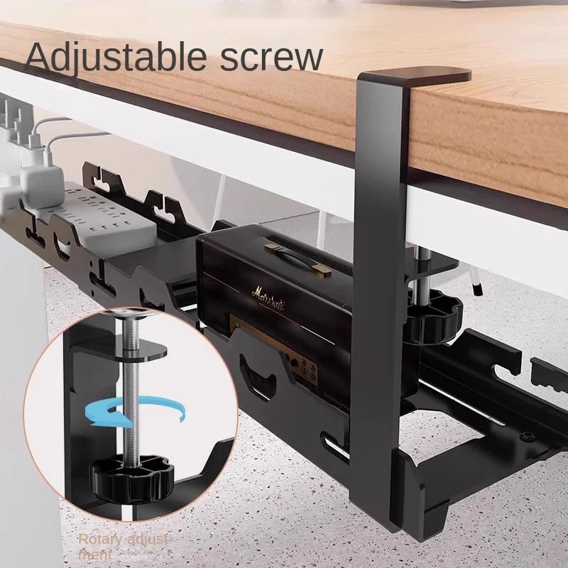 Under-Desk Cable Management Rack — Telescopic Metal Storage Tray, No Drilling Required
