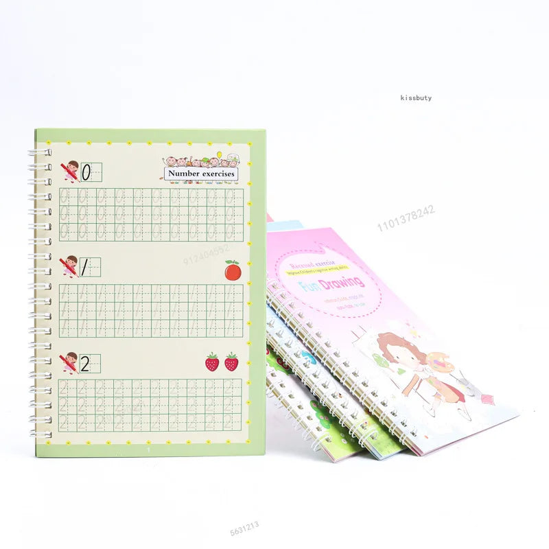 Magic Reusable Writing Practice Books | 4-Book Set with Auto-Disappearing Ink Pen