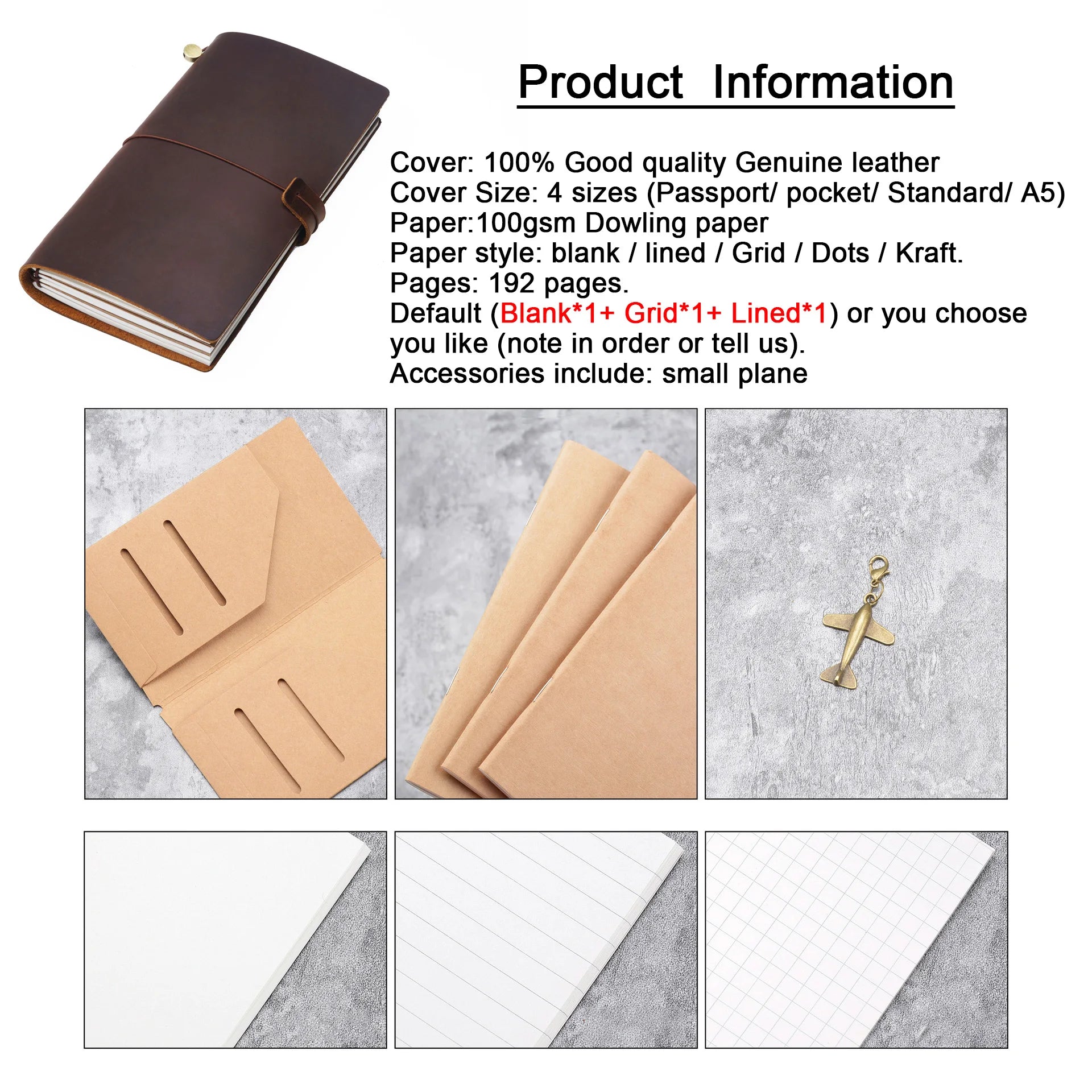 Genuine Leather Refillable Travel Journal - Handmade Retro Notebook with 192 Pages