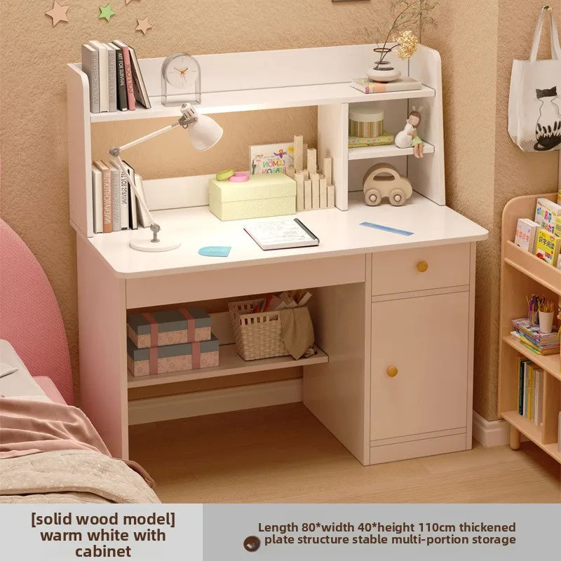 Kids & Teen Study Desk with Built-In Bookshelf – Integrated Storage Unit for Bedroom | 60cm & 80cm, Simple or Cabinet Version